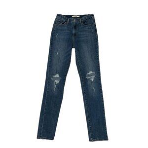 Levi Strauss & Co 721 High Rise Skinny Womens Jeans Blue Distressed Size 27